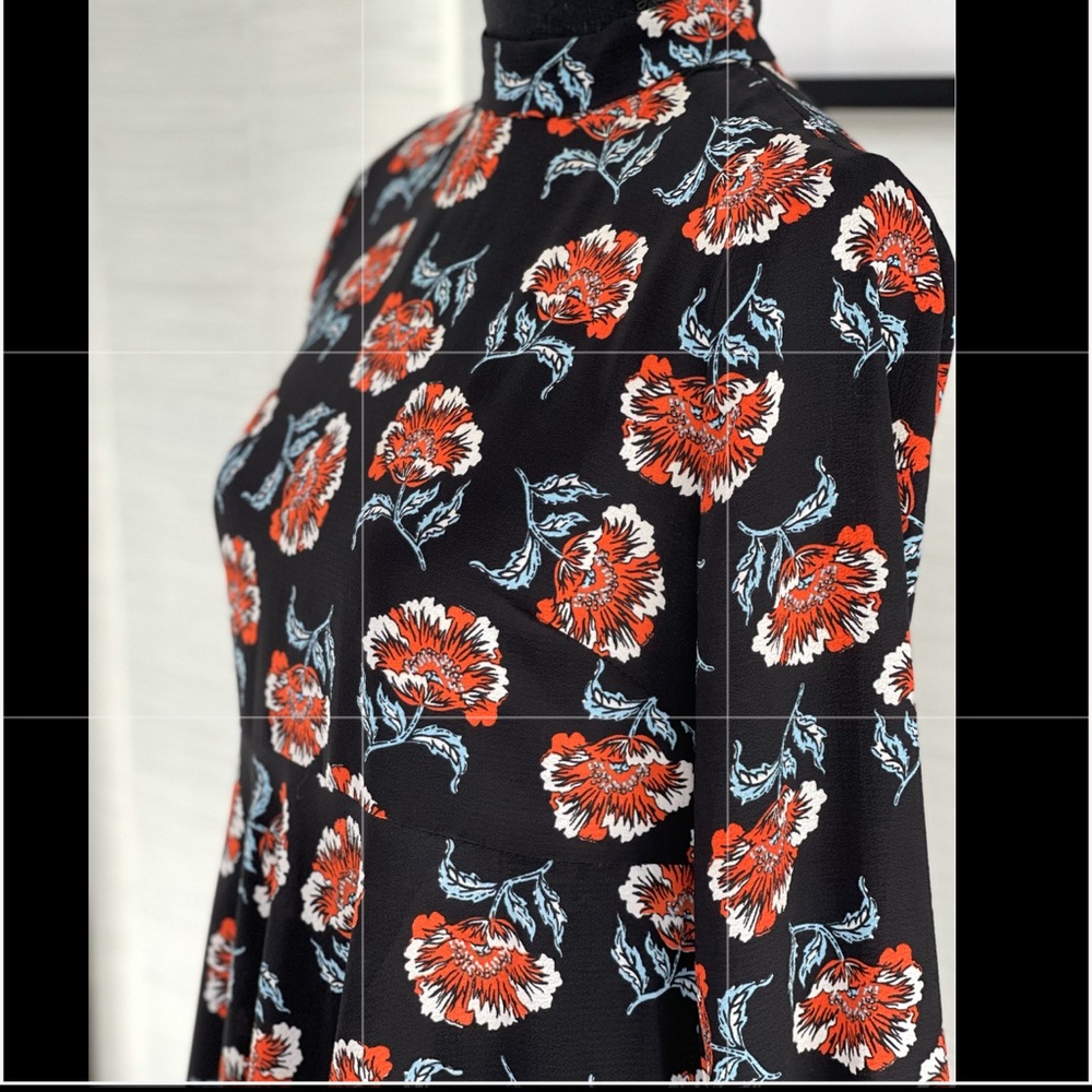 Long Sleeve Floral High waist A-Line Dress